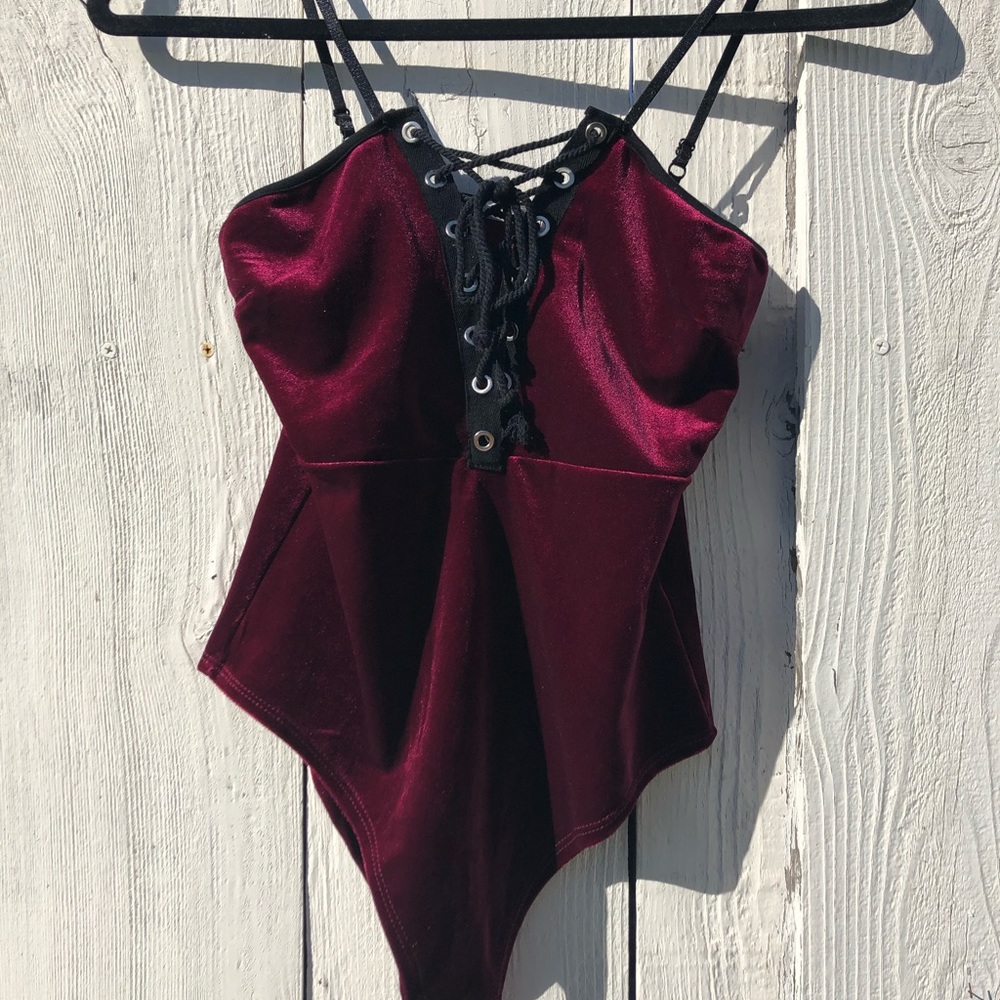Maroon velvet bodysuit